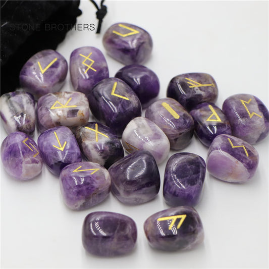 Freedom Natural Amethyst Crystal Runes Stones, Divination Agate Rune Set for Fortune-telling, Reiki Healing