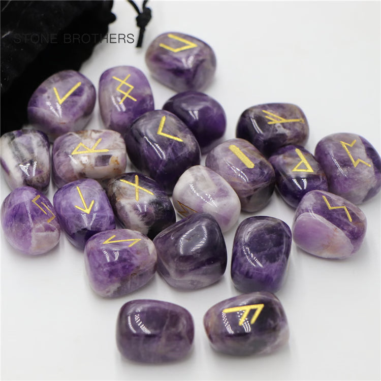 Freedom Natural Amethyst Crystal Runes Stones, Divination Agate Rune Set for Fortune-telling, Reiki Healing