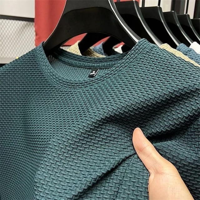 Men Summer Mesh Ice Silk T-Shirt – 2023 New Short Sleeve Round Neck Thin Solid Color Tee Top