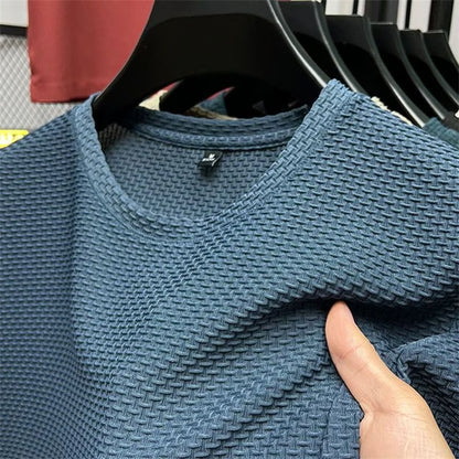 Men Summer Mesh Ice Silk T-Shirt – 2023 New Short Sleeve Round Neck Thin Solid Color Tee Top