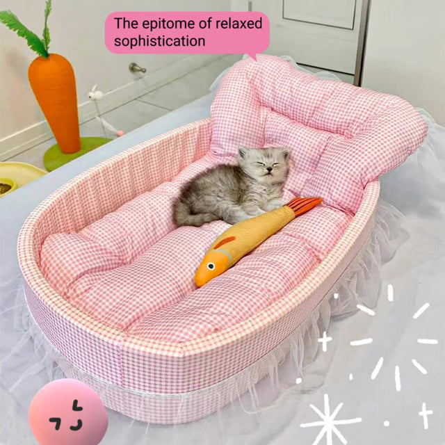 Plush Princess Pet Bed for Small Dogs & Cats Washable Oval Sofa