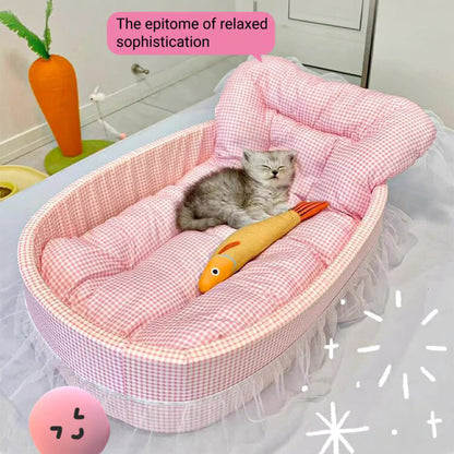 Plush Princess Pet Bed for Small Dogs & Cats Washable Oval Sofa
