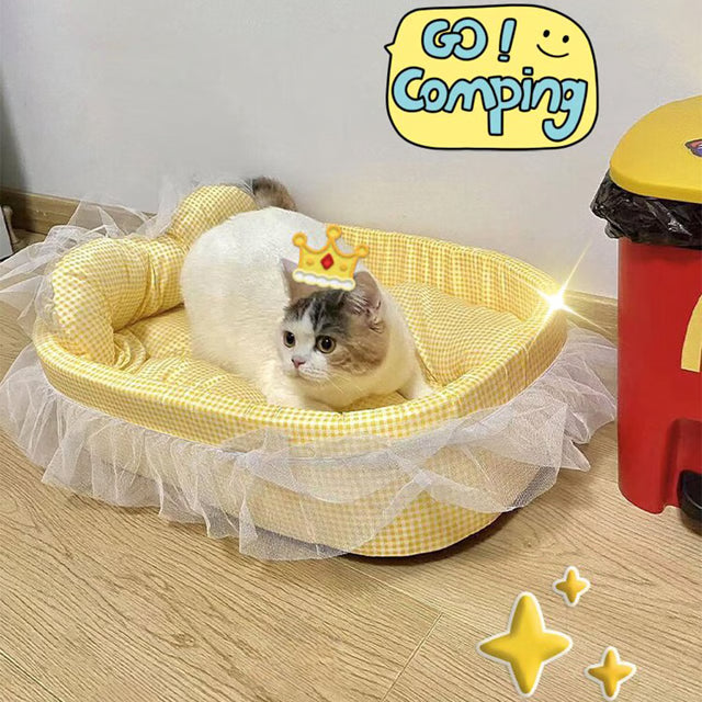 Plush Princess Pet Bed for Small Dogs & Cats Washable Oval Sofa