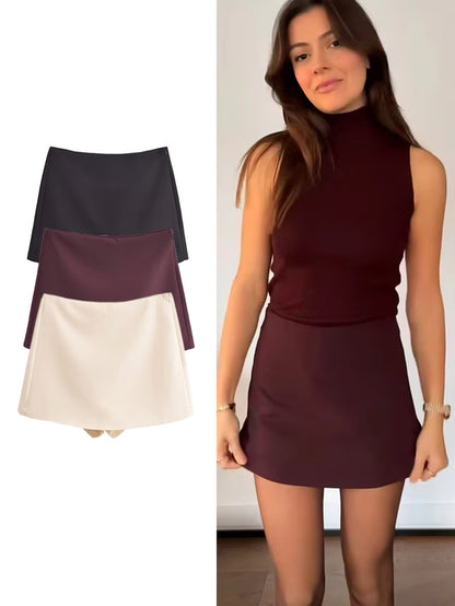 High Waist Skort with Built-In Shorts and Side Zipper for Effortless Everyday Confidence