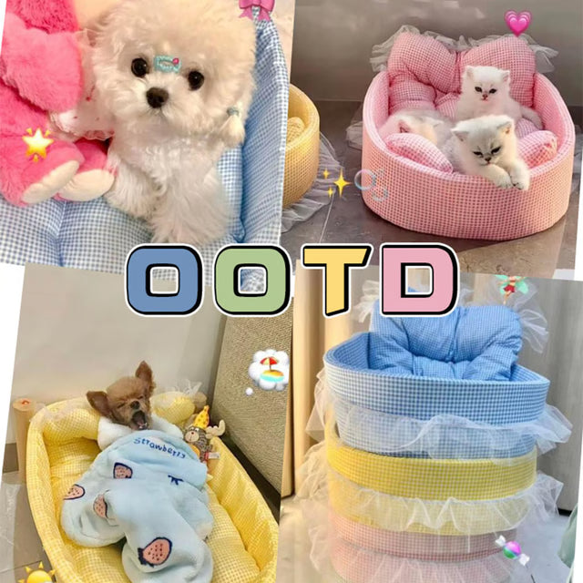 Plush Princess Pet Bed for Small Dogs & Cats Washable Oval Sofa