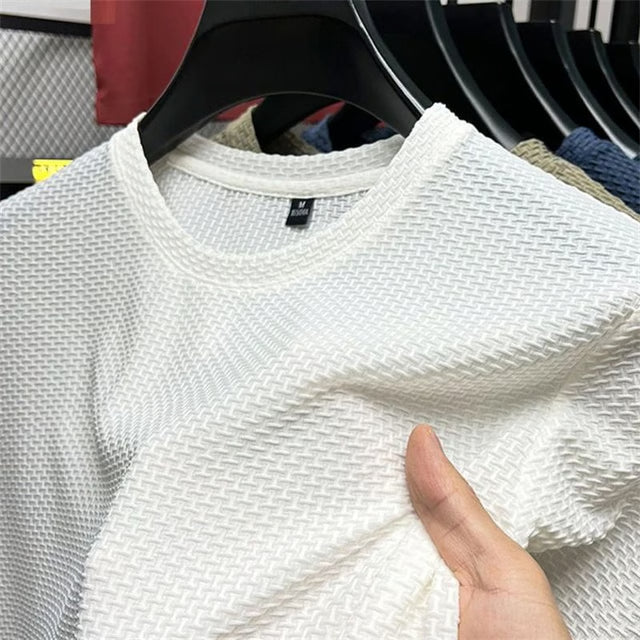 Men Summer Mesh Ice Silk T-Shirt – 2023 New Short Sleeve Round Neck Thin Solid Color Tee Top