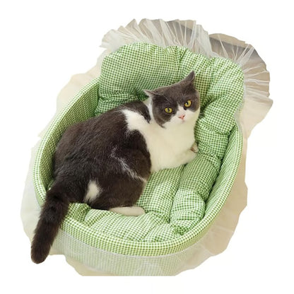 Plush Princess Pet Bed for Small Dogs & Cats Washable Oval Sofa