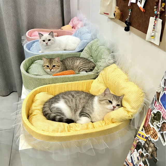 Plush Princess Pet Bed for Small Dogs & Cats Washable Oval Sofa