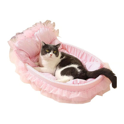 Plush Princess Pet Bed for Small Dogs & Cats Washable Oval Sofa
