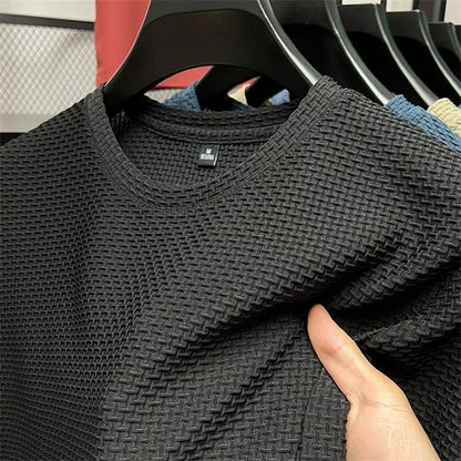 Men Summer Mesh Ice Silk T-Shirt – 2023 New Short Sleeve Round Neck Thin Solid Color Tee Top