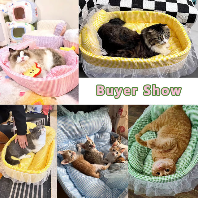 Plush Princess Pet Bed for Small Dogs & Cats Washable Oval Sofa